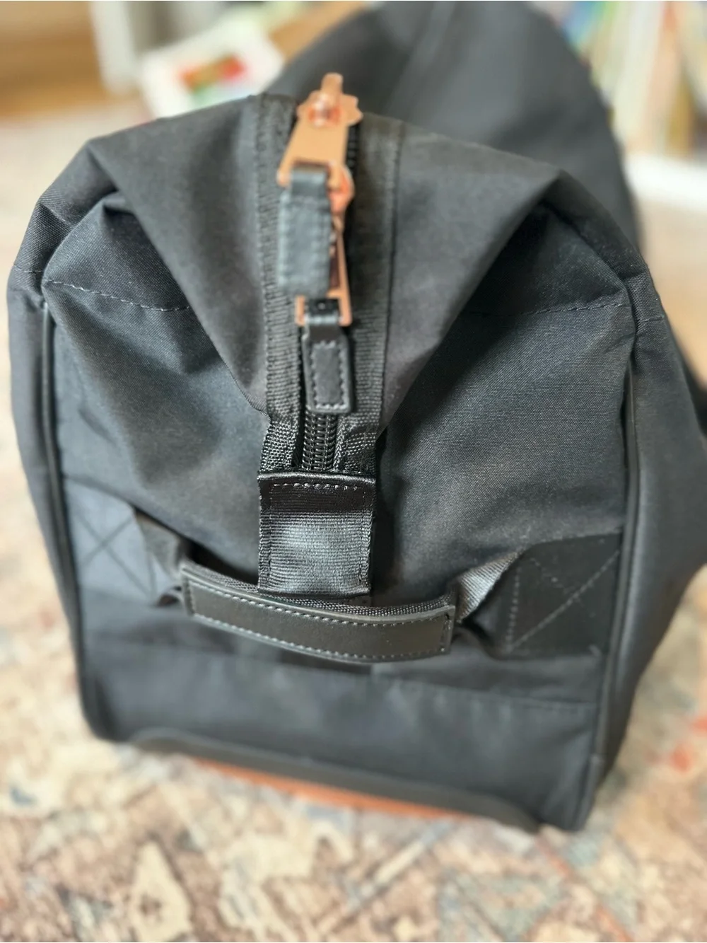 Storksak London Rolling Diaper Bag | Complete Set | Black & Rose Gold